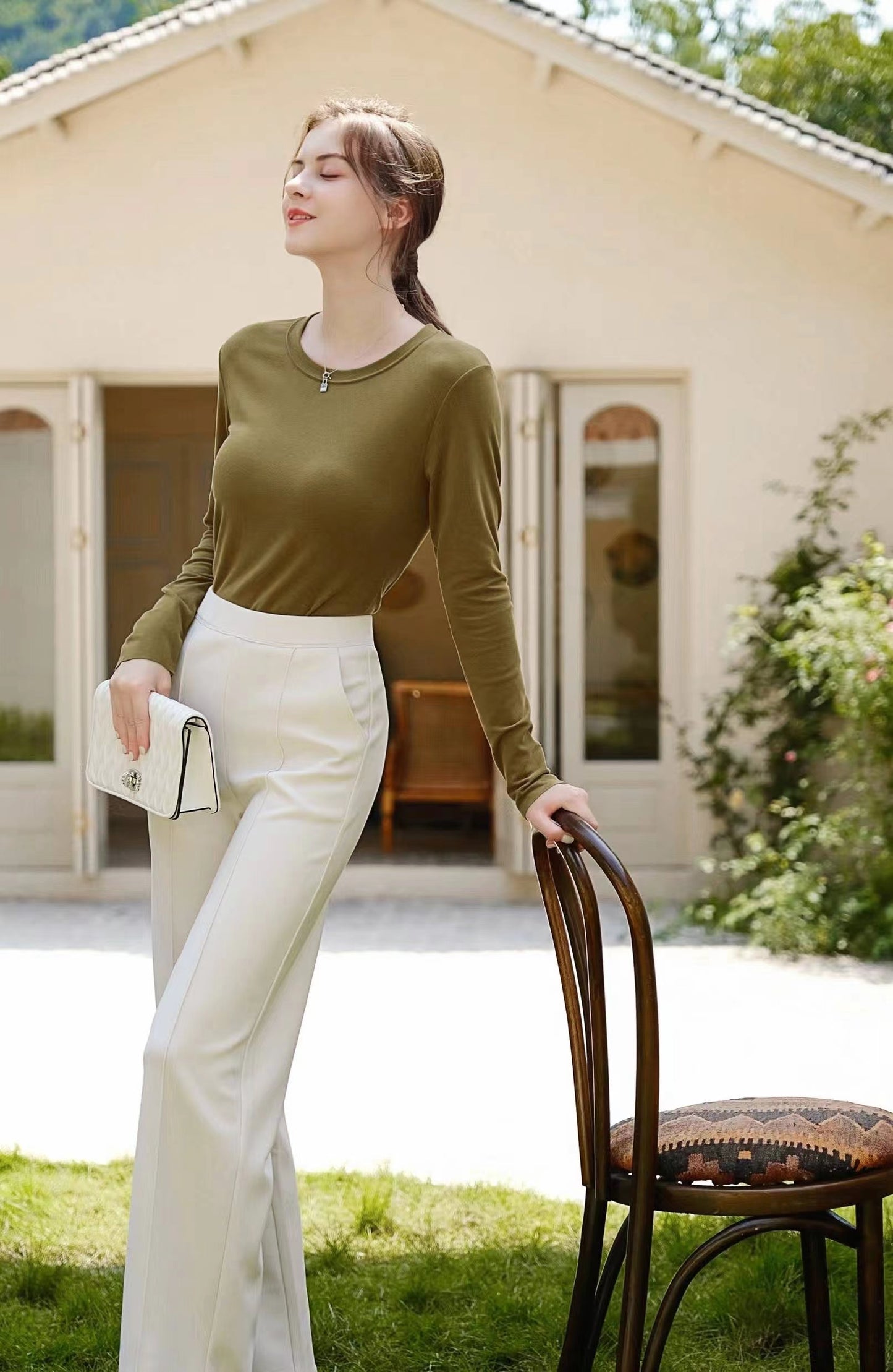 Women Cloud Feel Thin Warm Moisturizing Mulberry Silk Super Elastic Round Neck Bottoming Shirt