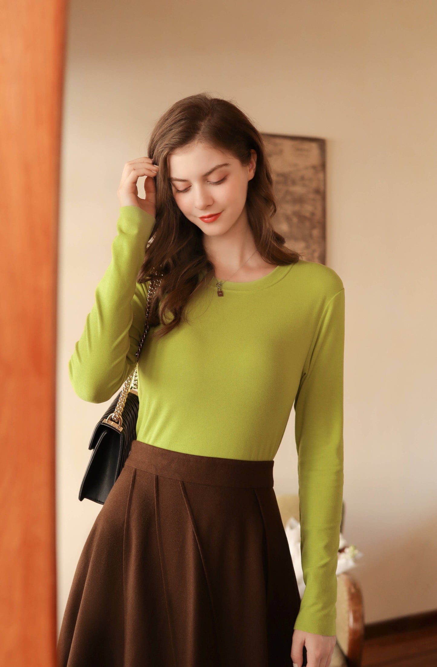 Women Cloud Feel Thin Warm Moisturizing Mulberry Silk Super Elastic Round Neck Bottoming Shirt