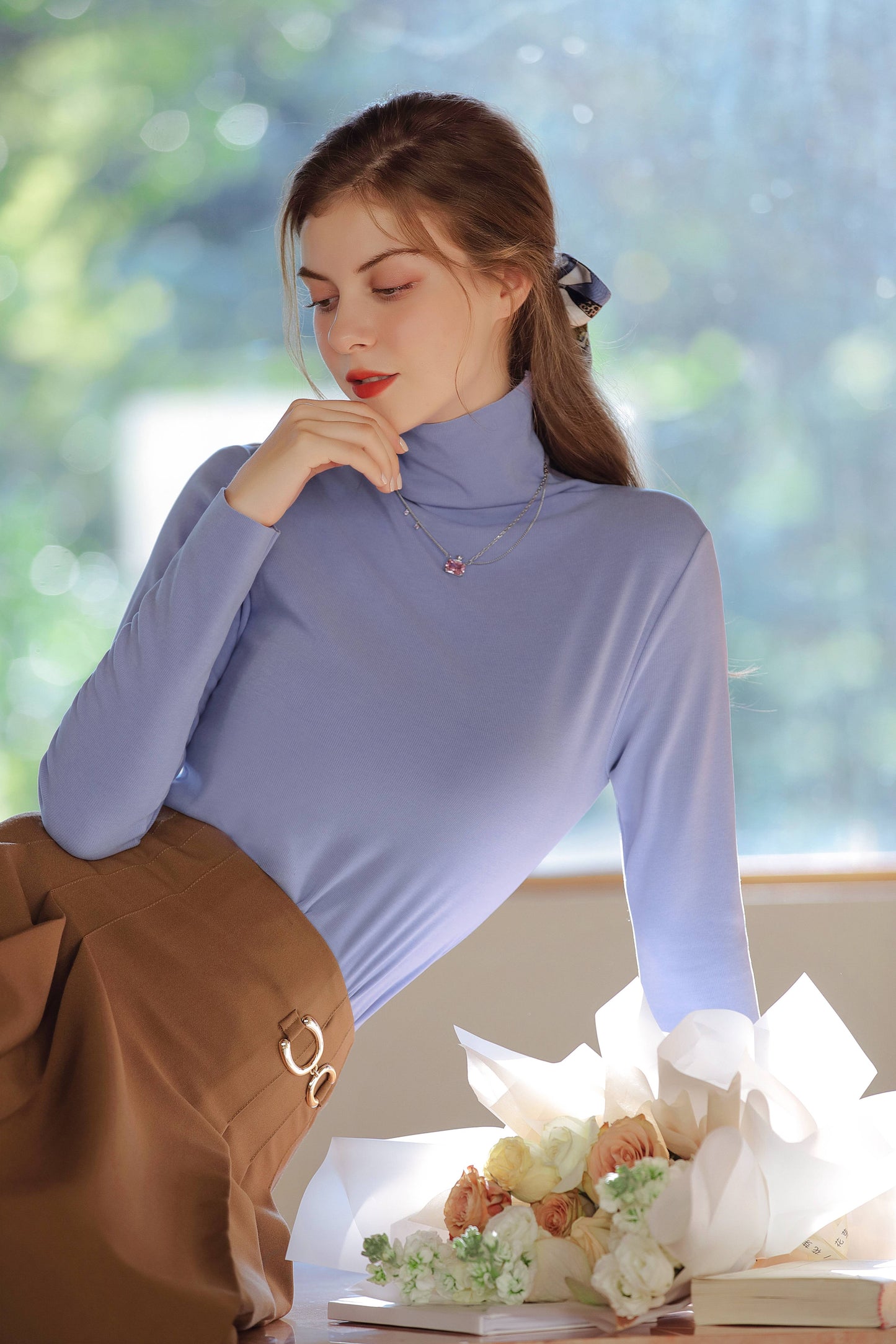 Women Warm Bayer De Velvet Moisturizing Nourishing Mulberry Silk Super Elastic Turtleneck Bottoming Shirt