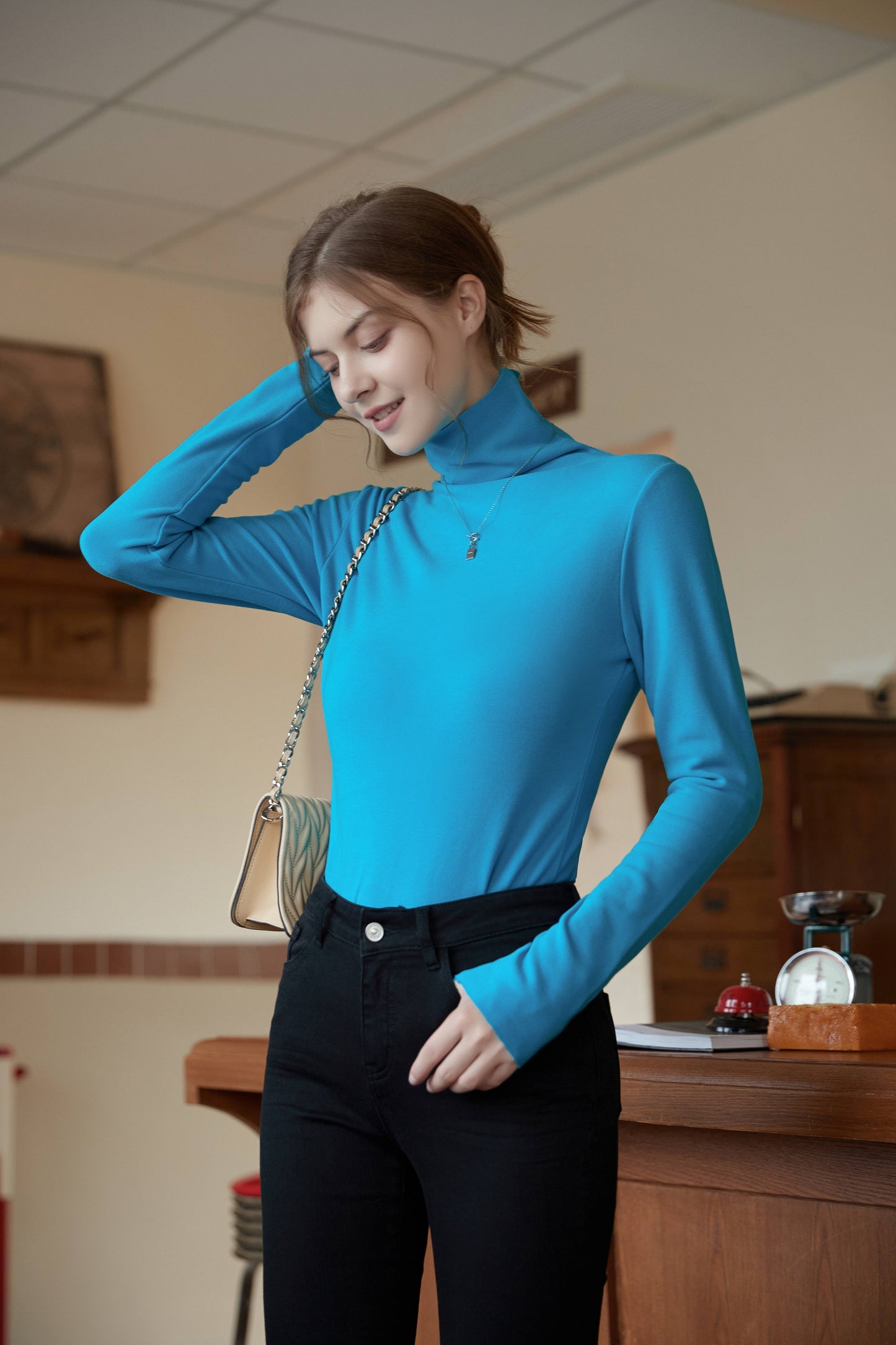 Women Warm Bayer De Velvet Moisturizing Nourishing Mulberry Silk Super Elastic Turtleneck Bottoming Shirt