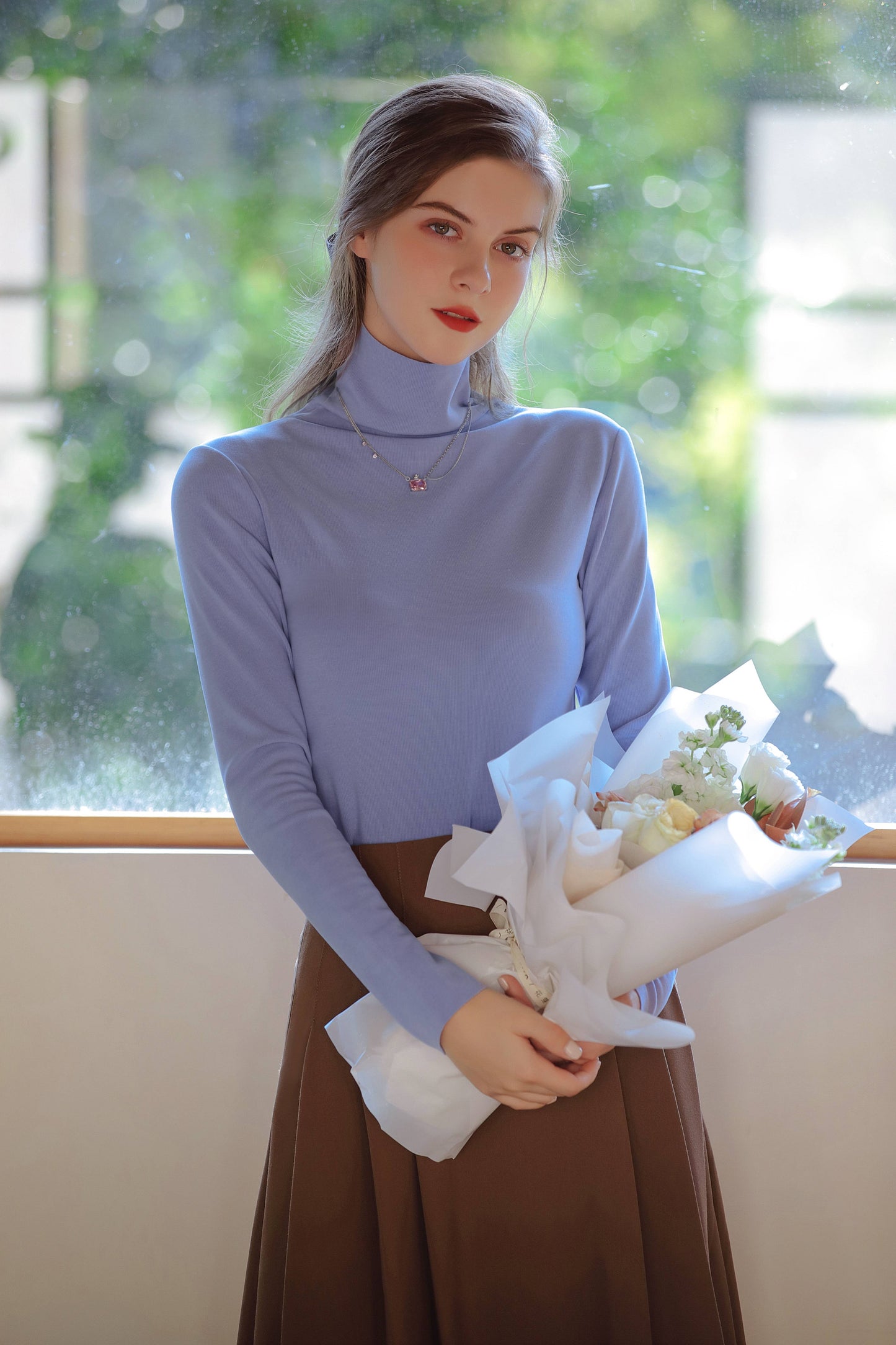 Women Warm Bayer De Velvet Moisturizing Nourishing Mulberry Silk Super Elastic Turtleneck Bottoming Shirt