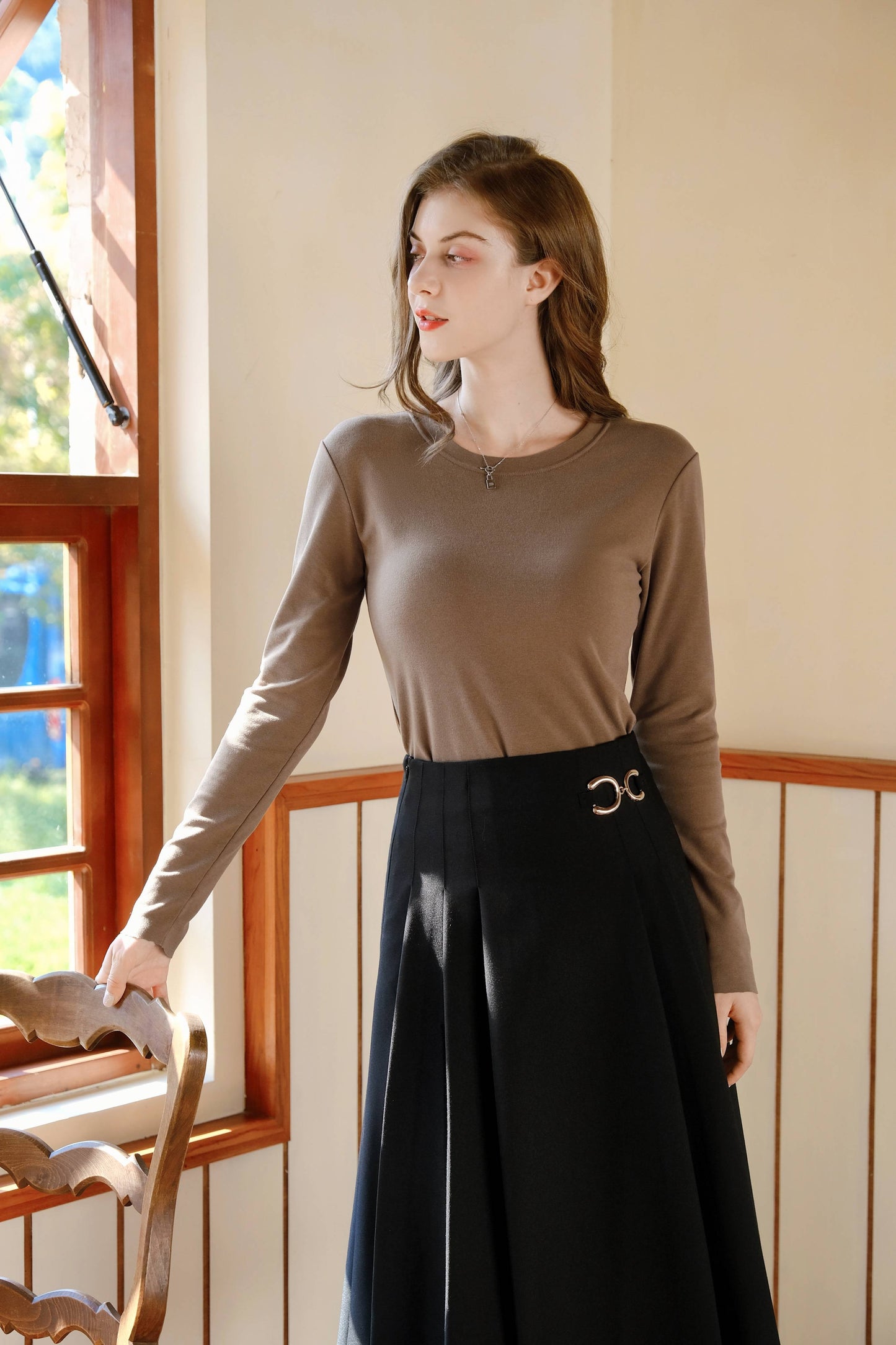 Women Cloud Feel Thin Warm Moisturizing Mulberry Silk Super Elastic Round Neck Bottoming Shirt