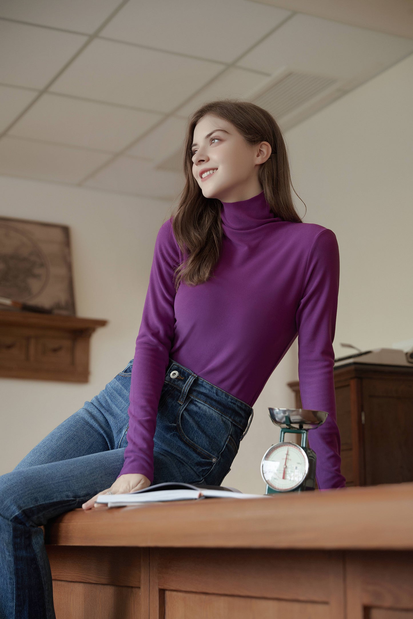 Women Warm Bayer De Velvet Moisturizing Nourishing Mulberry Silk Super Elastic Turtleneck Bottoming Shirt